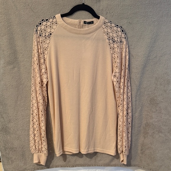milholl Tops - NWT Size L Beige Long Sleeve Top with Lace Details